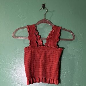 Ruffled Straps Women's Cropped Top in Rust Red